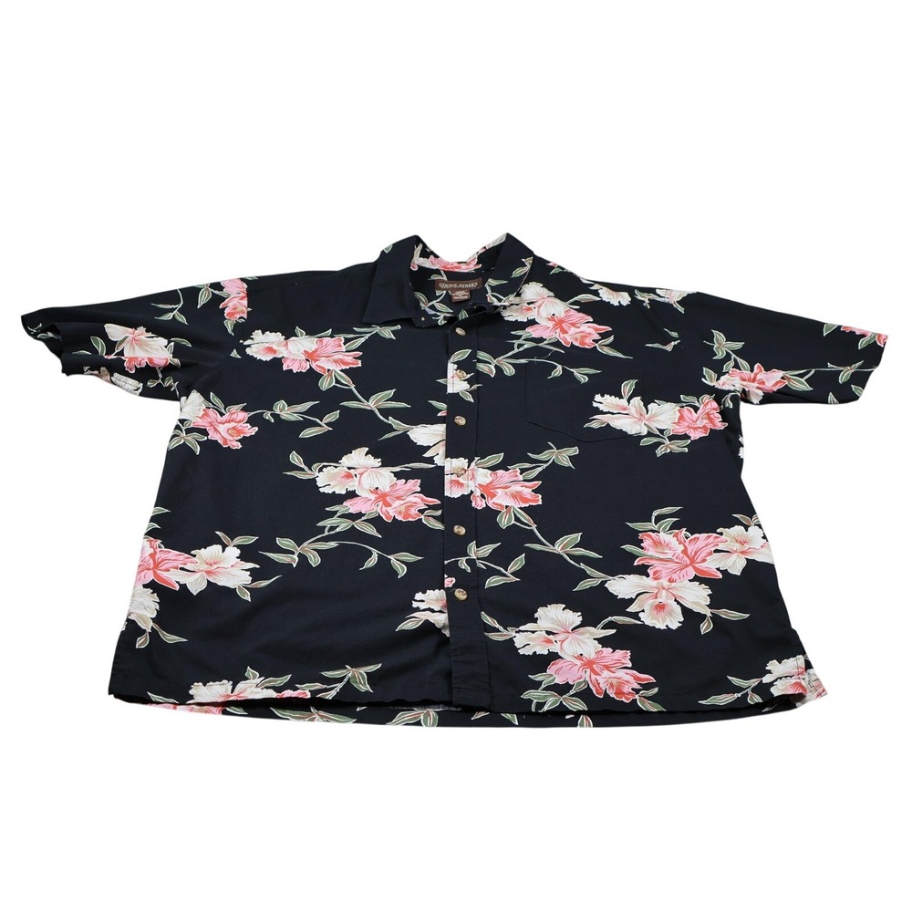 Cooke Street Shirt Mens XL Black Hawaiian Floral Button Up Short Sleeve